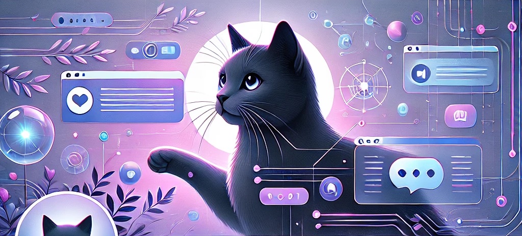 A curious cat exploring futuristic AI interfaces